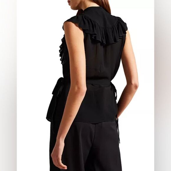 Ted Baker London Black Ruffle Button-Down Blouse - Picture 6 of 6